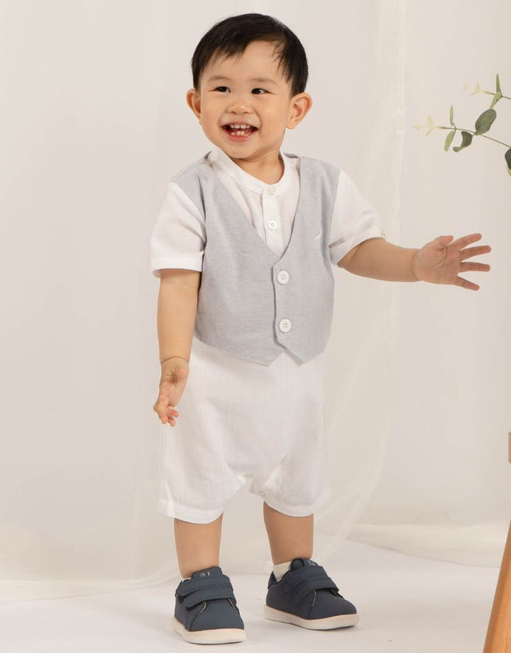 Poney Baby Boys Light Grey Classic Romper With Vest