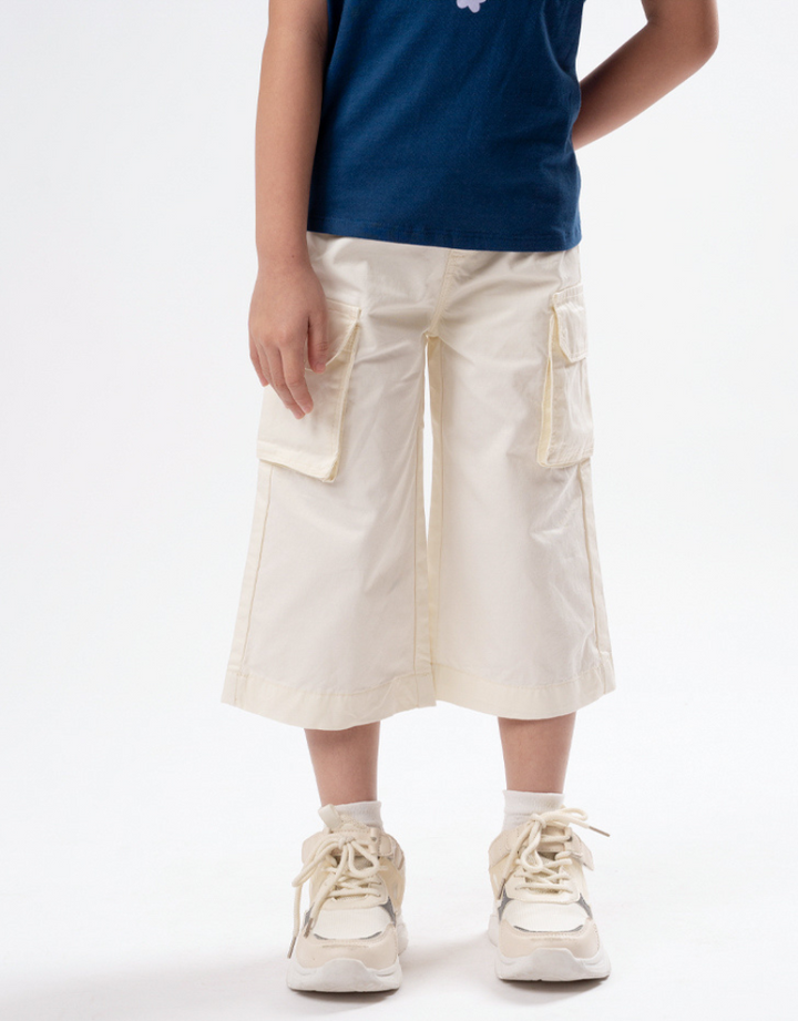 Poney Girls White 7/8 Cargo Long Pants