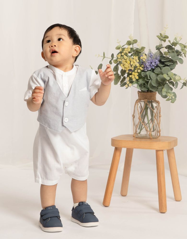 Poney Baby Boys Light Grey Classic Romper With Vest
