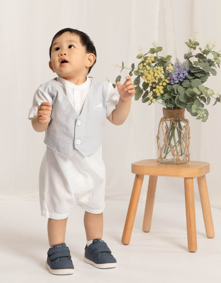 Poney Baby Boys Light Grey Classic Romper With Vest