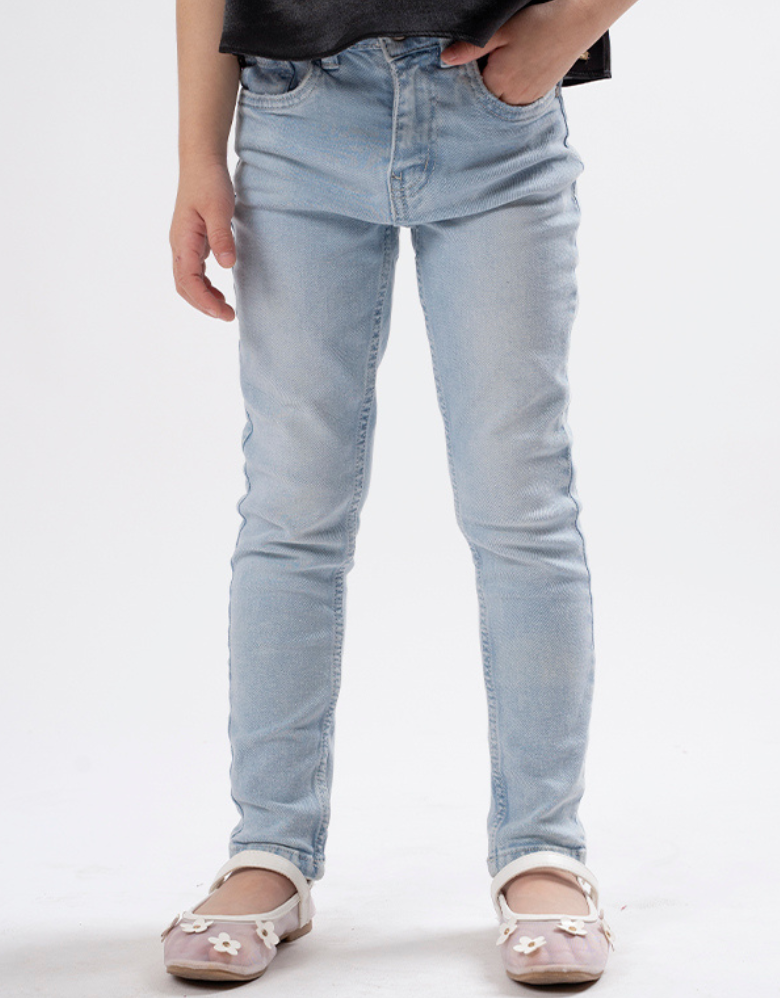 Poney Girls Light Blue Embroidered “P” Skinny Zip-Up Jeans