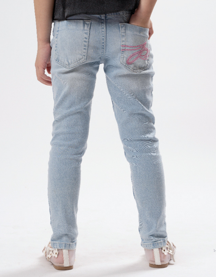 Poney Girls Light Blue Embroidered “P” Skinny Zip-Up Jeans