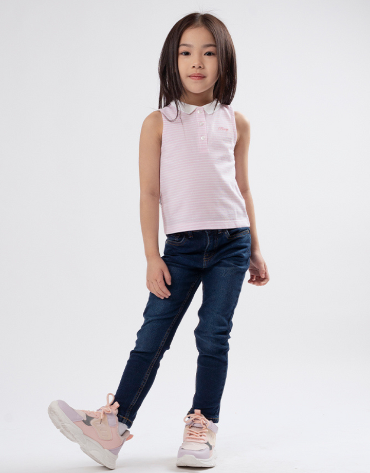 Poney Girls Light Pink Stripes Sleeveless Polo