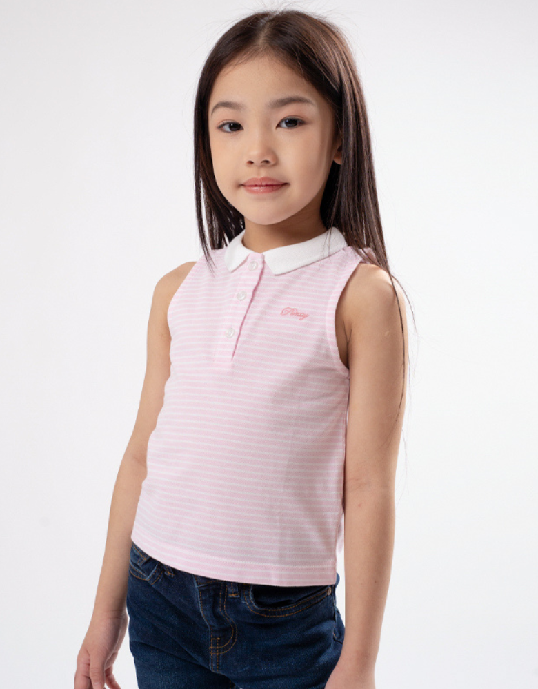 Poney Girls Light Pink Stripes Sleeveless Polo