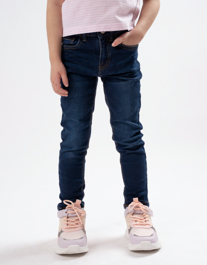 Poney Girls Navy Embroidered “P” Skinny Zip-Up Jeans