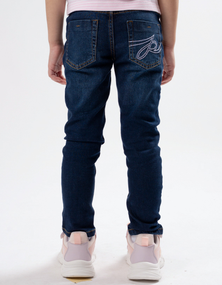 Poney Girls Navy Embroidered “P” Skinny Zip-Up Jeans