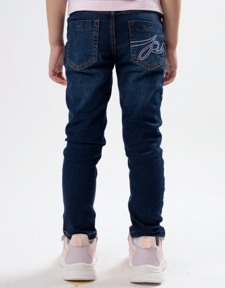 Poney Girls Navy Embroidered “P” Skinny Zip-Up Jeans