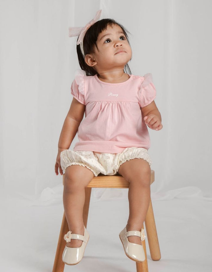 Light Pink Short Sleeve Top and Floral Print Shorts Set