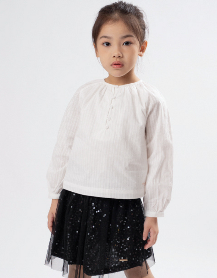 Poney Girls White Alyssum Long Sleeve Blouse