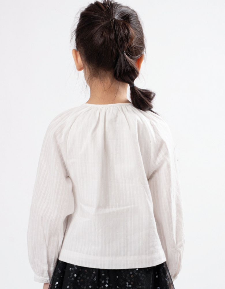 Poney Girls White Alyssum Long Sleeve Blouse