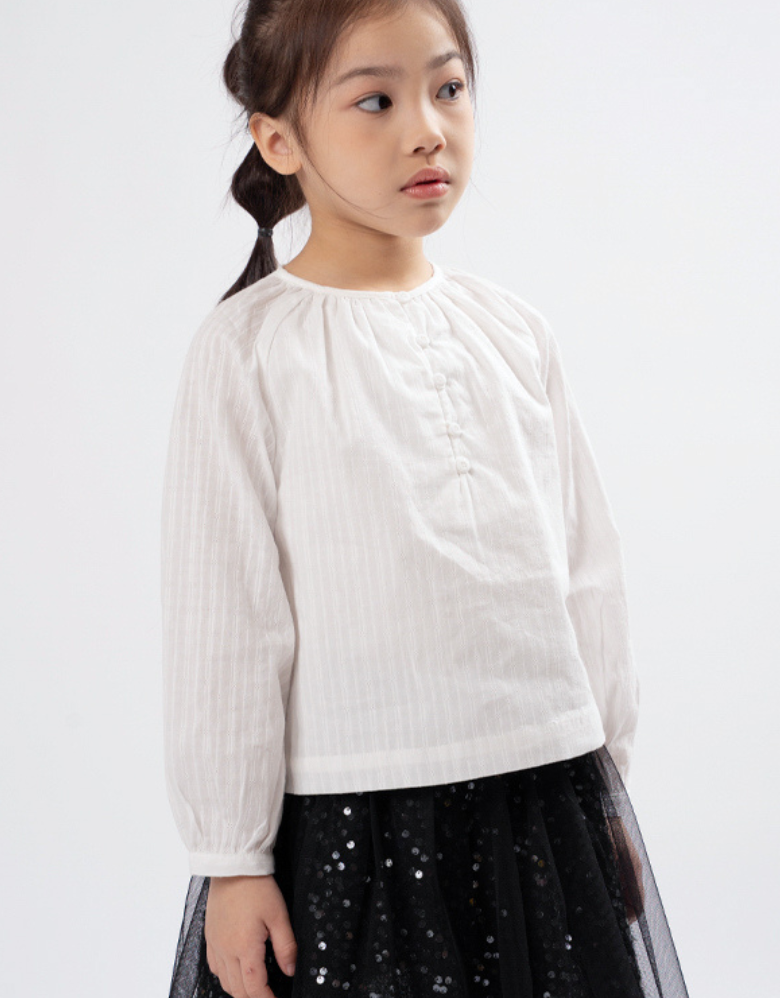 Poney Girls White Alyssum Long Sleeve Blouse