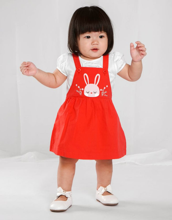 White Short Sleeve Top and Bunny Print Dungaree Set