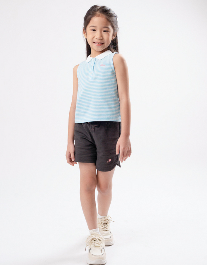 Poney Girls Light Blue Stripes Sleeveless Polo