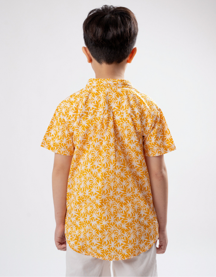 Poney Boys Mustard Palm Tree Short Sleeve Shirt