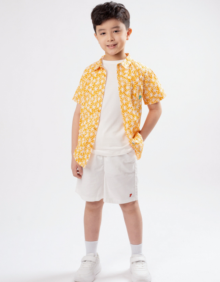 Poney Boys Mustard Palm Tree Short Sleeve Shirt