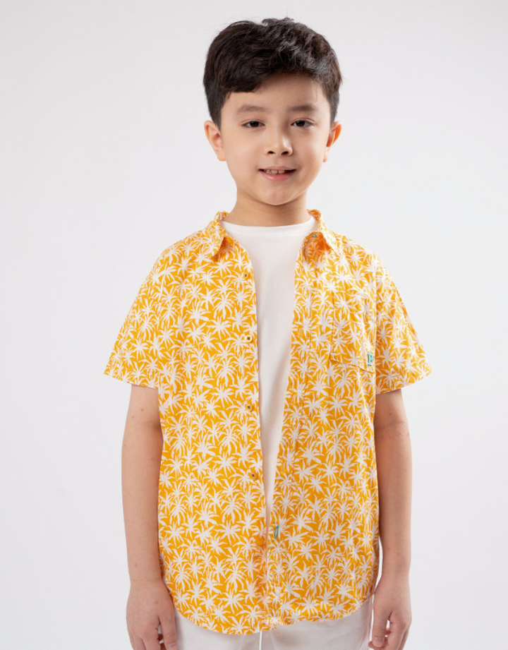 Poney Boys Mustard Palm Tree Short Sleeve Shirt
