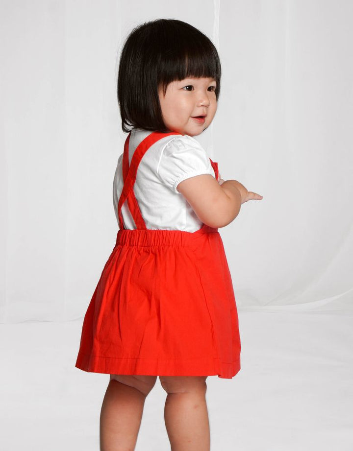 White Short Sleeve Top and Bunny Print Dungaree Set