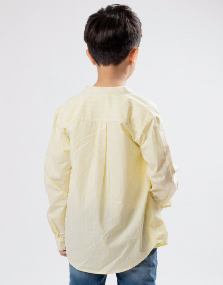 Boys Lime Yellow Striped Long Sleeve Shirt