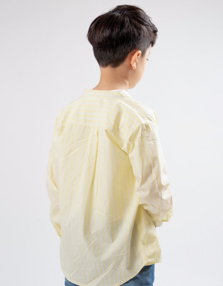 Boys Lime Yellow Striped Long Sleeve Shirt