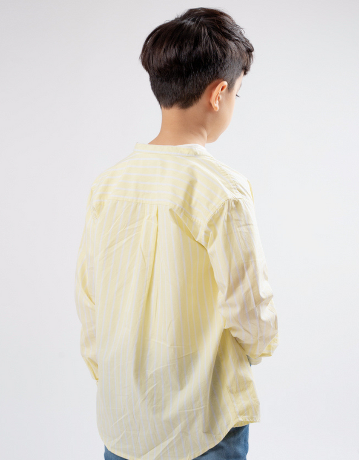 Boys Lime Yellow Striped Long Sleeve Shirt