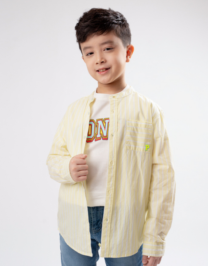 Boys Lime Yellow Striped Long Sleeve Shirt
