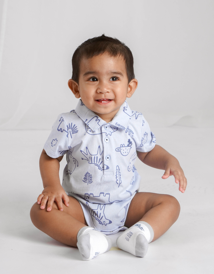 Safari Print Short Sleeve Polo Bodysuit