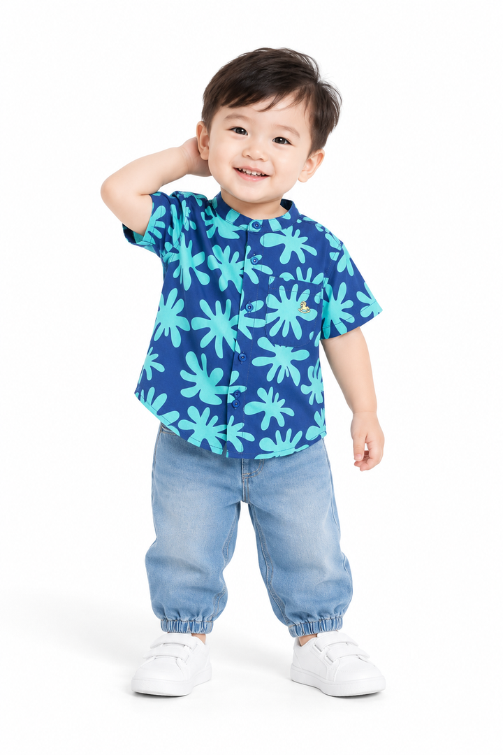 Baby Boy Blue Splash Play Short Sleeve Shirt