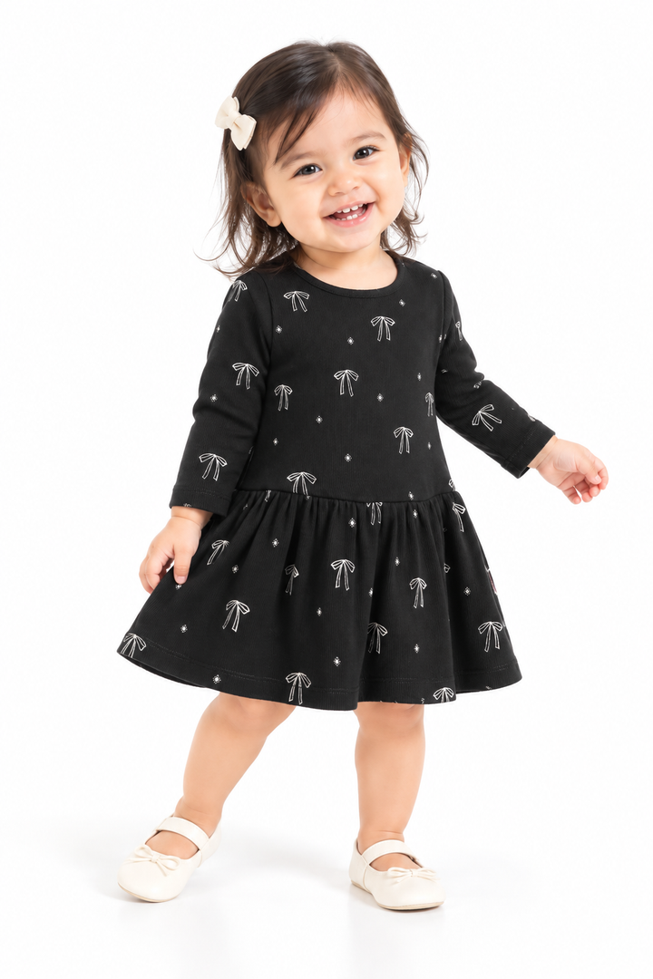 Starry Bow Long Sleeve Dress