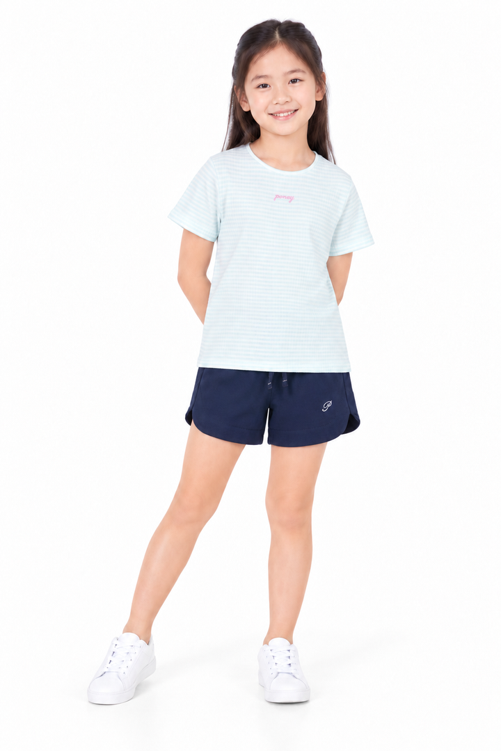 Poney Light Blue Soft Striped Short Sleeve Tee