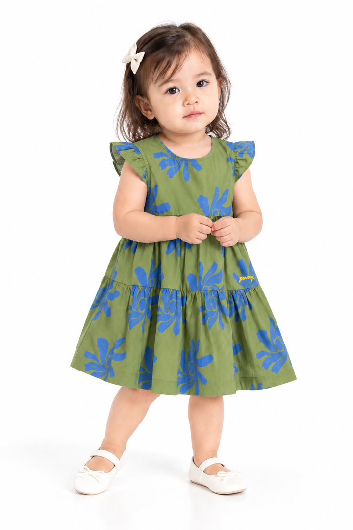 Baby Verdant Ruffle Short Sleeve Midi Dress