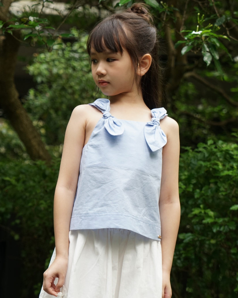 Poney Girls Light Blue Angel Ribbon Sleeveless Blouse