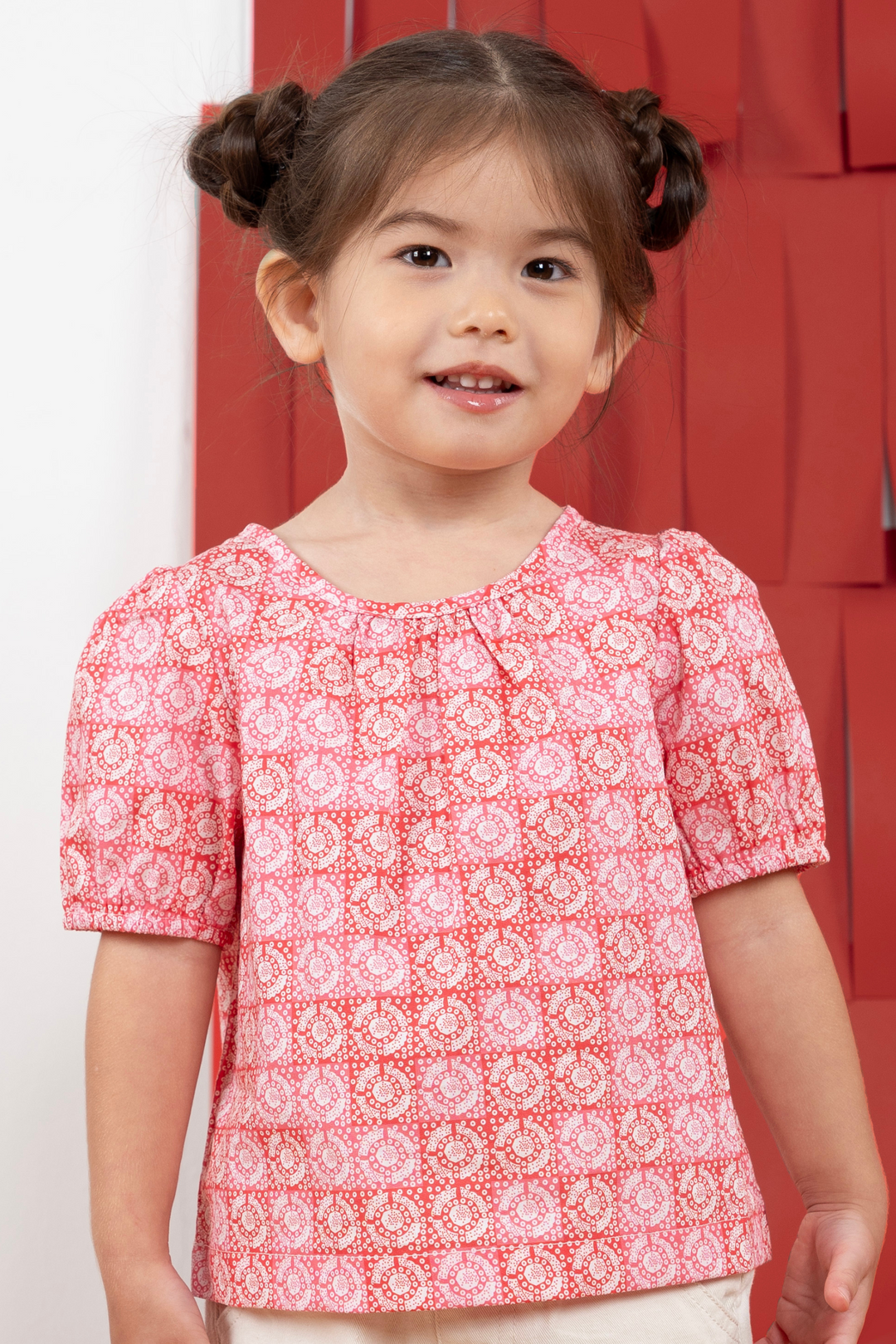 Red Fluff and Flowy Short Sleeve Blouse