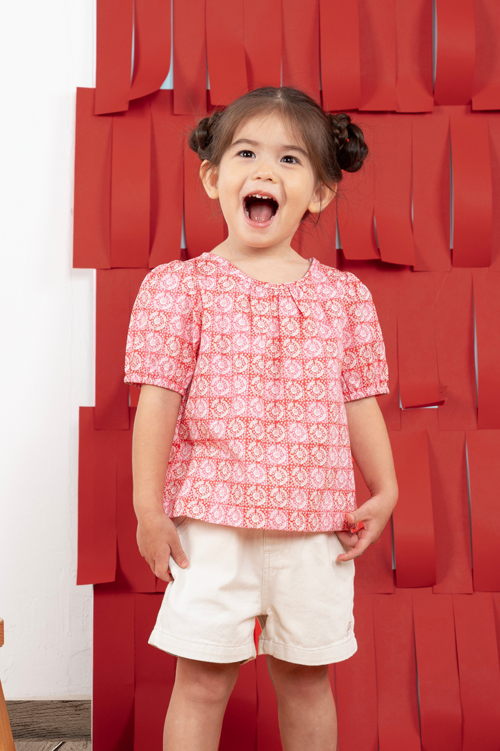 Red Fluff and Flowy Short Sleeve Blouse