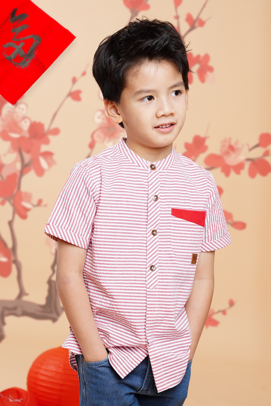 Poney Boys Red Striped Short Sleeve Shirt 1240045