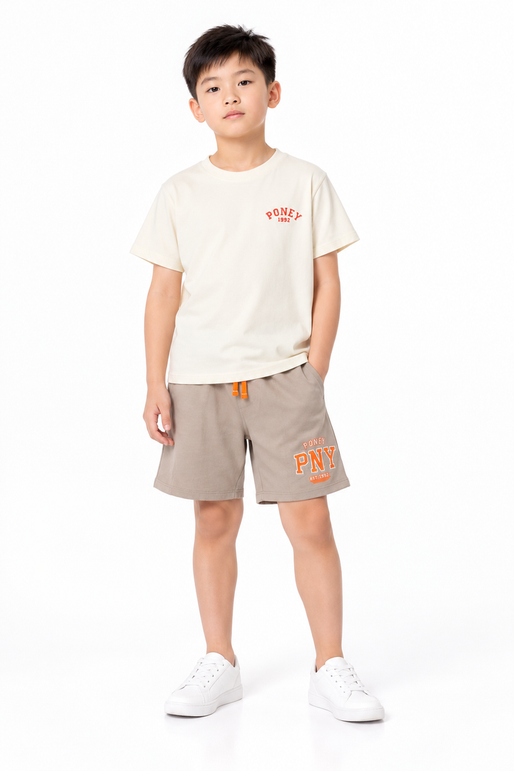 Poney Boys Cream Iconic Logo Short Sleeve Tee