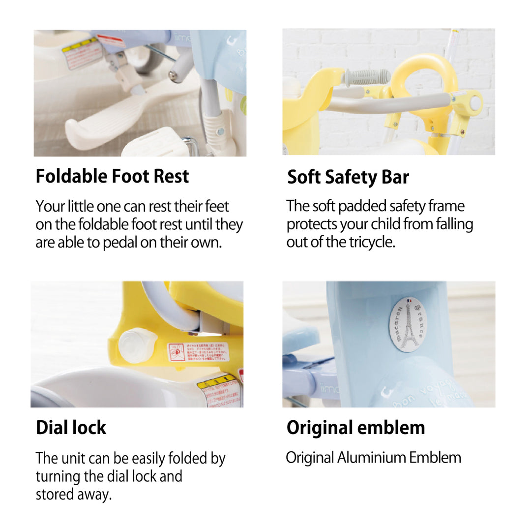 iimo #02 Yellow 3in1 Macaron Foldable Tricycle for Kids IMT-6136