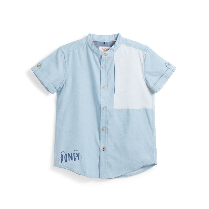 Poney Boys Oversized Henley Collar Short Sleeve Shirt