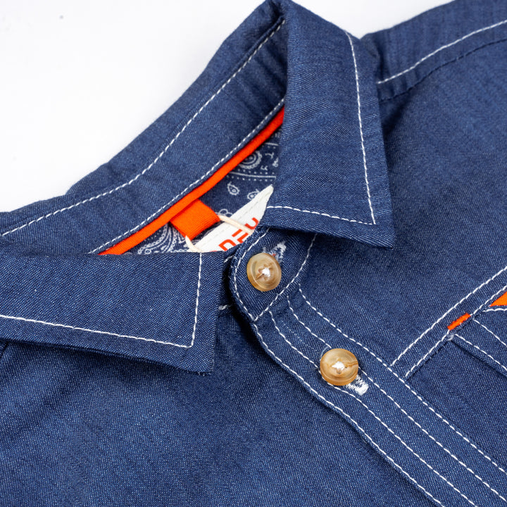 Poney Boys Orange Coloured Pocket Denim Long Sleeve Shirt