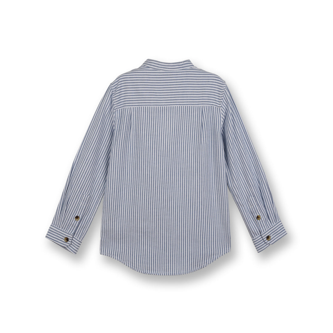 Poney Boys Blue Stripe Mao Collar Long Sleeve Shirt