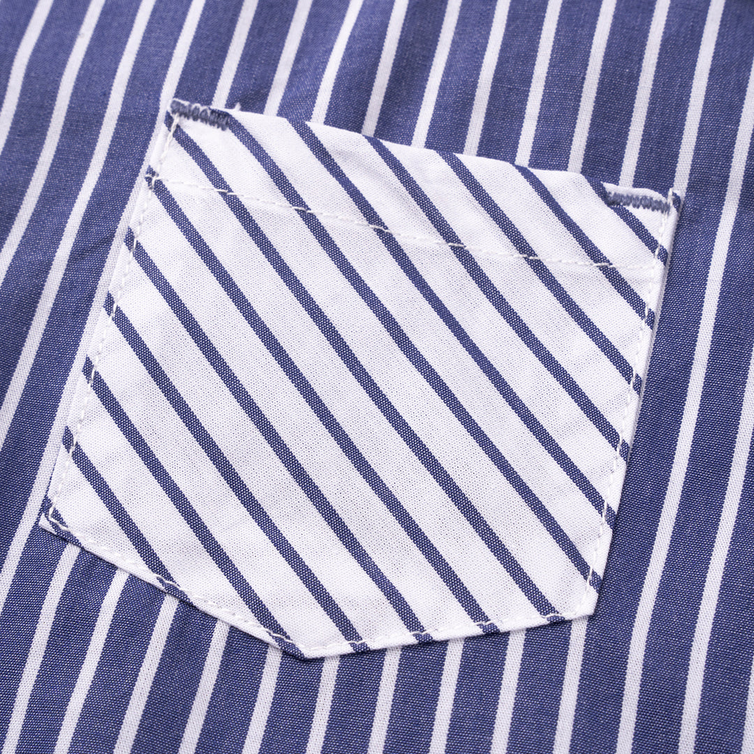 Poney Boys Blue Striped Blocking Short Sleeve Shirt