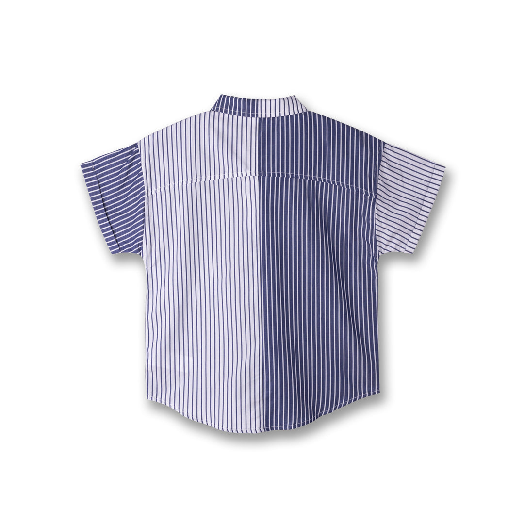 Poney Boys Blue Striped Blocking Short Sleeve Shirt
