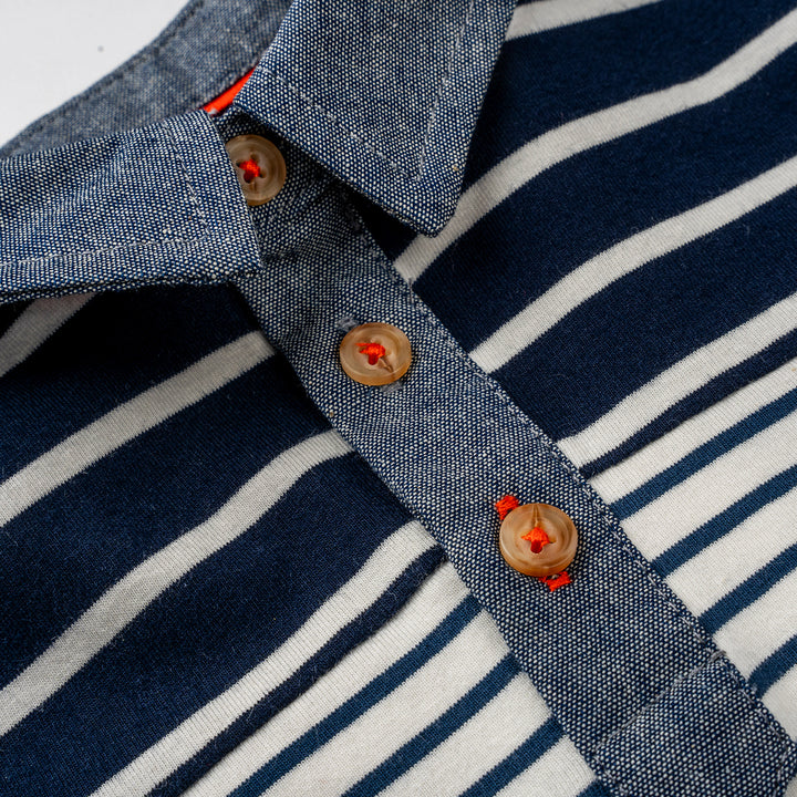 Poney Boys Blue Chambray Collar Stripe Polo