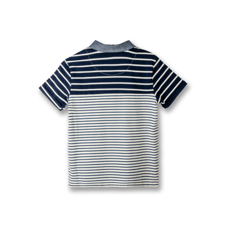 Poney Boys Blue Chambray Collar Stripe Polo