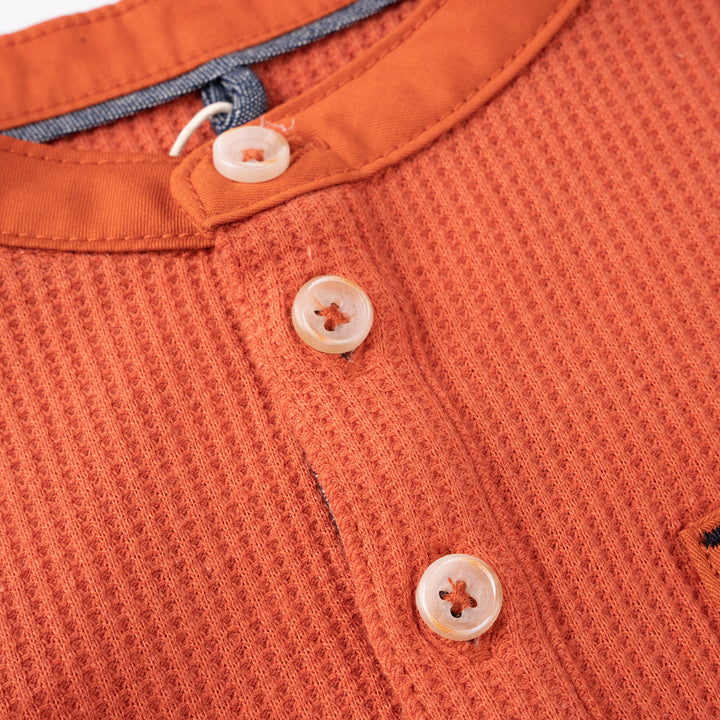 Poney Boys Orange Puff Pocket Short Sleeve Henley