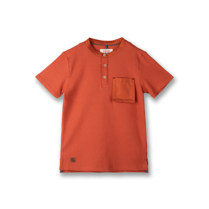Poney Boys Orange Puff Pocket Short Sleeve Henley