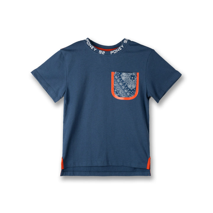 Poney Boys Blue Paisley Pocket Short Sleeve Tee
