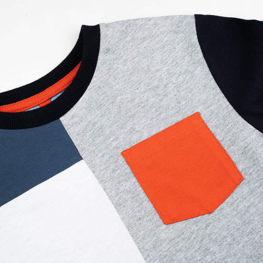 Poney Boys Blue Colour Blocking Short Sleeve Tee