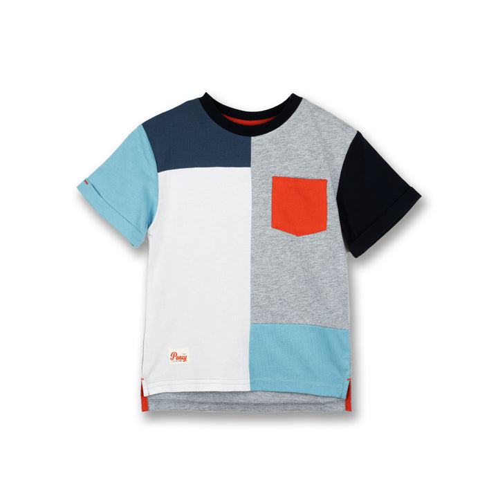 Poney Boys Blue Colour Blocking Short Sleeve Tee