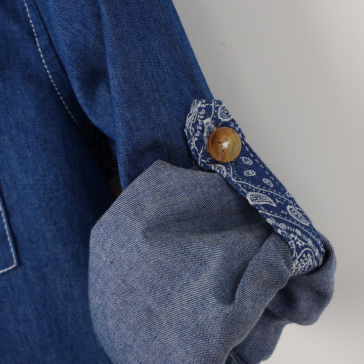Poney Boys Denim Detachable Hooded Denim Long Sleeve Shirt