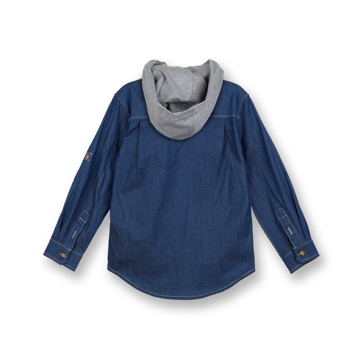 Poney Boys Denim Detachable Hooded Denim Long Sleeve Shirt